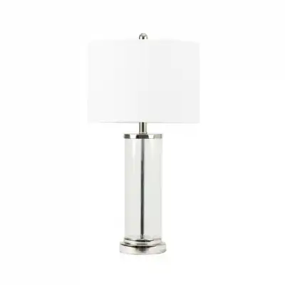 66. 7cm Clear Glass Table Lamp White Linen Shade