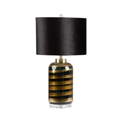 66cm Black And Gold Stripes Glass Table Lamp