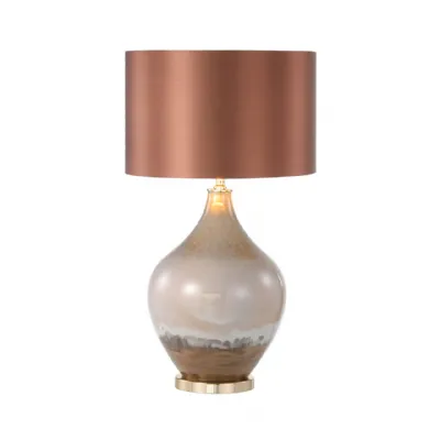 75. 5cm Two Tone Brown Glass Table Lamp With Dark Brown Satin Shade