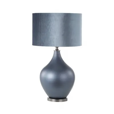 75. 5cm Matte Blue Glass Table Lamp With Blue Velvet Shade