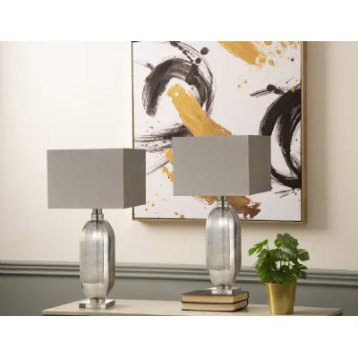 83. 8cm Champagne Mercury Glass With Cream Linen Shade Table Lamp