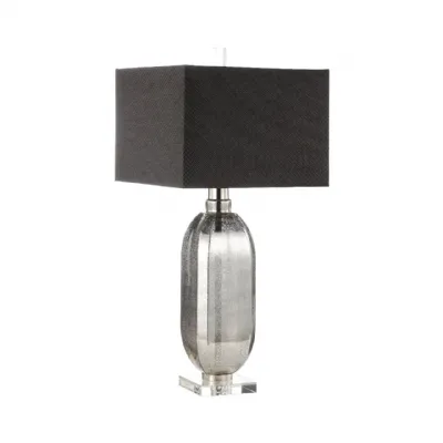 83. 8cm Silver Mercury Glass Table Lamp With Dark Grey Linen Shade