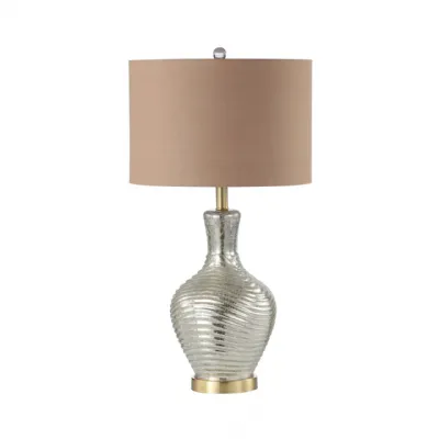 70cm Silver Glass Table Lamp With Dark Taupe Linen Shade