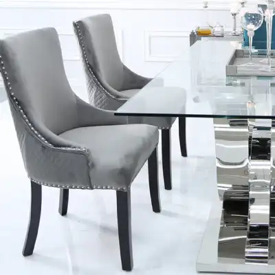 Grey Velvet Fabric Dining Chair Diamond Ring Back