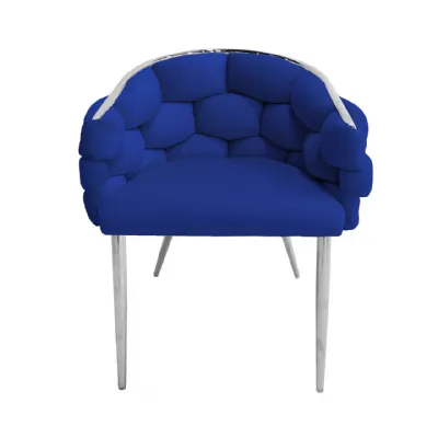 Margaux Blue Velvet Dining Chair With Chrome Legs