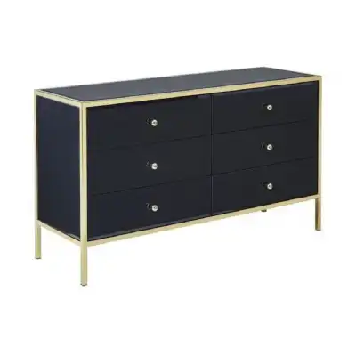 Fenton Black And Gold Glass 6 Drawer Chest