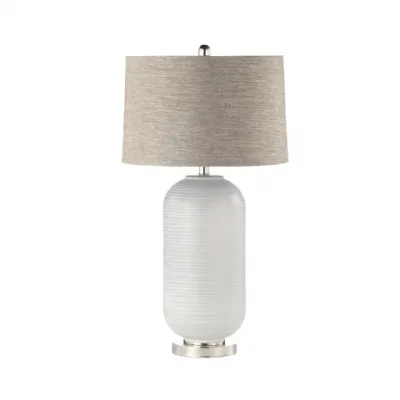 77. 5cm Grey Stripe Glass Table Lamp With Brown Linen Shade