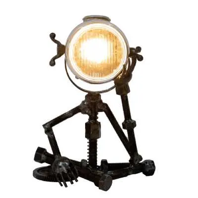 Upcycled Lighting And Furniture Reclaimed Parts Robot Table Lamp Deep In Thought