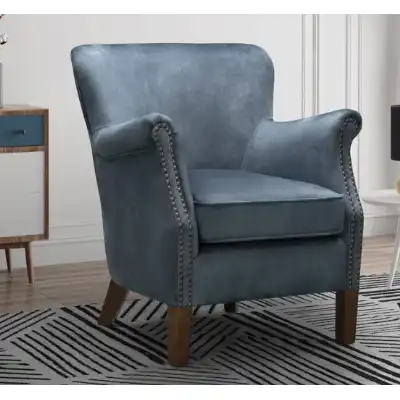 Vintage Steel Blue Fabric Accent Chair