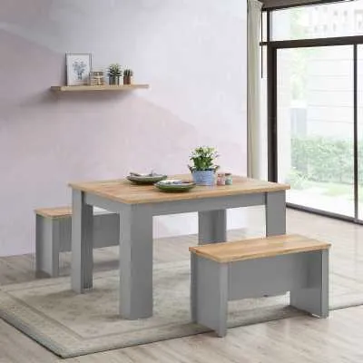 Dining Table 120 Cm With 2 Benches Set