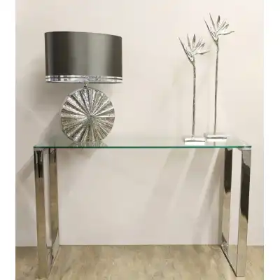 Silver Stainless Steel Display Console Table Glass Top