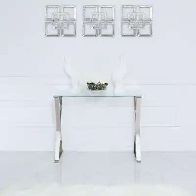Taylor Glass And Stainless Steel Cross Frame Desk