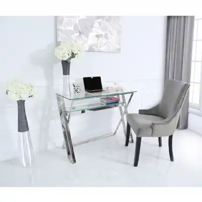 Dylan Stainless Steel And Clear Glass Desk