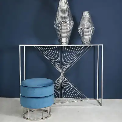 Silver Metal Console Table with Clear Glass Top
