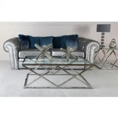 Cross Stainless Steel Coffee Table with Glass Top