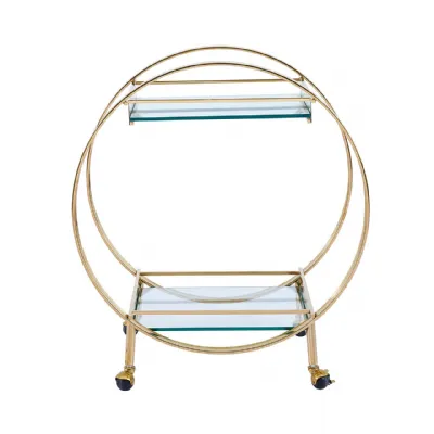 96cm Gold Metal And Clear Glass Drinks Trolley