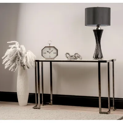 Aamari Grey Gunmetal With White Faux Marble Glass Top Console Table
