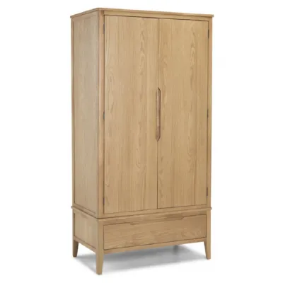 Solid Oak Double Wardrobe With Drawer