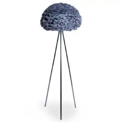 Chrome with Grey Feather Shade Tripod Floor Lamp