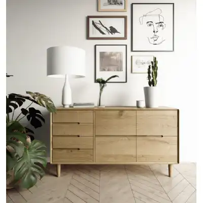 Nordic Scandic Oak Large Sideboard With 8 Drawers 135cm Wide