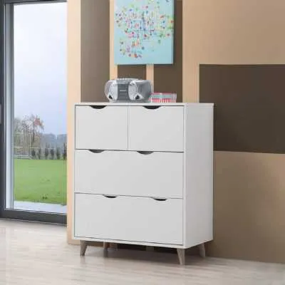 Modern Simple White 2 over 4 Chest of Drawers with Cut Out Handles 90 x 73cm