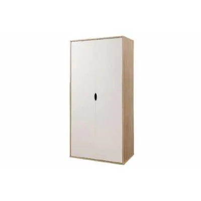 Modern Oak and White 2 Door Double Wardrobe with Cut Out Handles 165 x 79cm