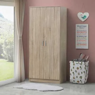 Traditional Sonoma Oak Effect 2 Door Bedroom Wardrobe With Chrome Metal Handles 181 x 76cm