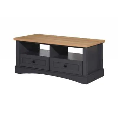 Modern Style Oak Wood Deep Grey 2 Drawer Living Room Coffee Table 47 x 105cm