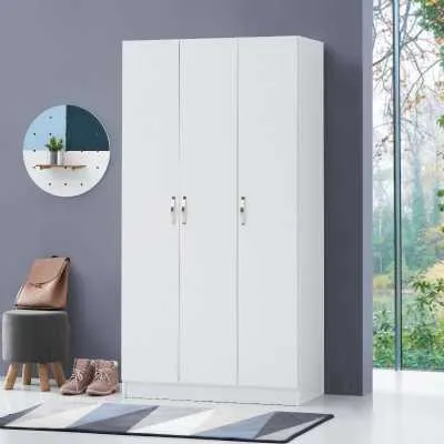 White Plain 3 Door Triple Narrow Wardrobe Modern Design 180cm Tall x 90cm Wide