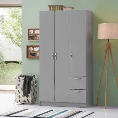 Essentials 3 Door 2 Drawers Double Modern Wardrobe In Grey