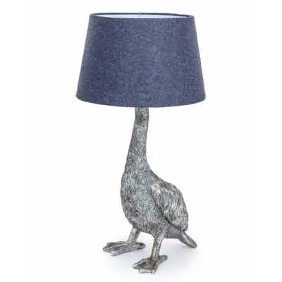 Antique Silver Goose Table Lamp With Grey Shade
