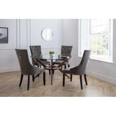 Grey Velvet Fabric Upholstery Knocker Back Kitchen Dining Room Chair Black Legs
