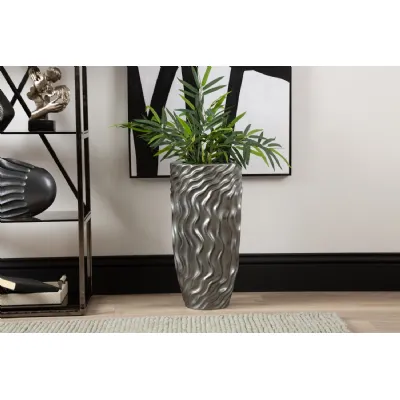 60cm Shiny Pearl Grey Ripples Design Polyresin Vase