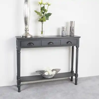Grey 3 Drawer Console Table with Lower Shelf