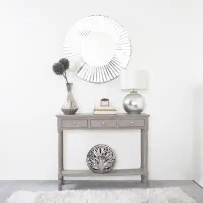 Taupe 3 Drawer Console Table Reeded Style Legs