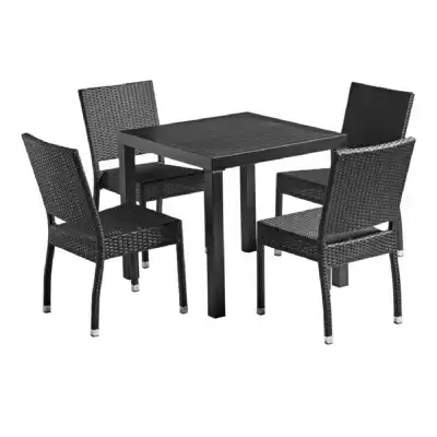 Stan Weather Resistant 80cm Black Dining Table And 4 Side Chairs