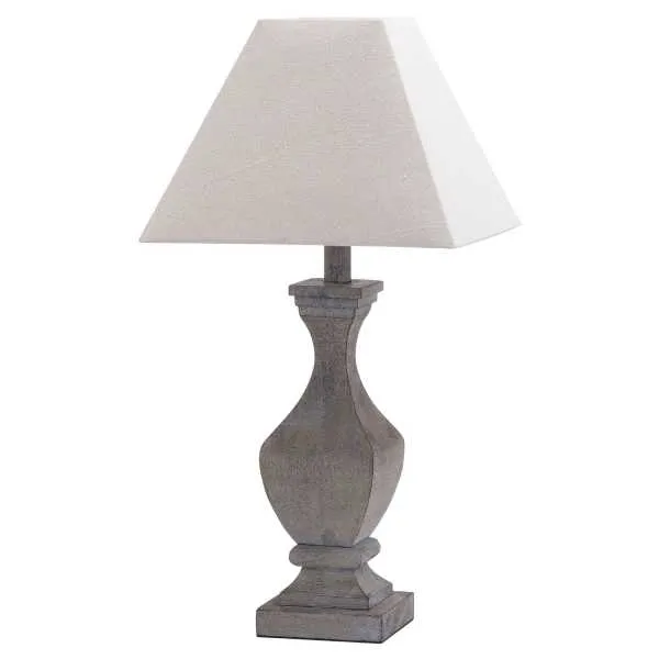 Incia Fluted Brown Grey Washed Wooden Table Lamp With Linen Shade
