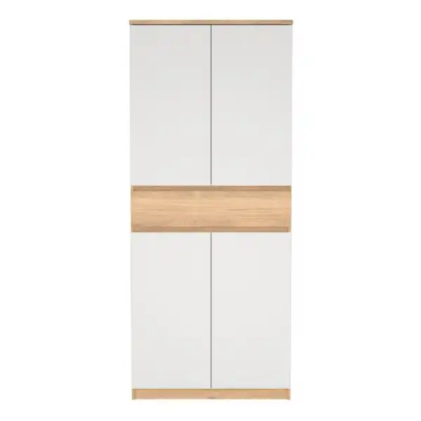 Naia Shoe Cabinet with 4 Doors 1 Drawer in Jackson Hickory Oak and White