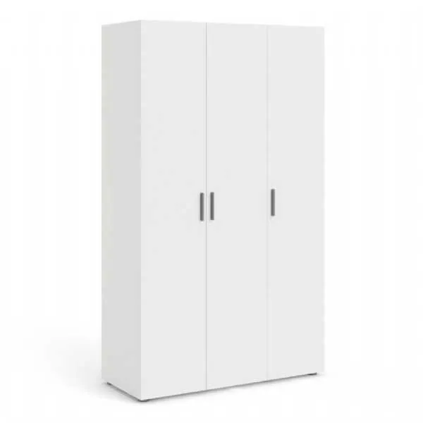 White 3 Door Triple Plain Wardrobe 200cm Tall x 118cm Wide