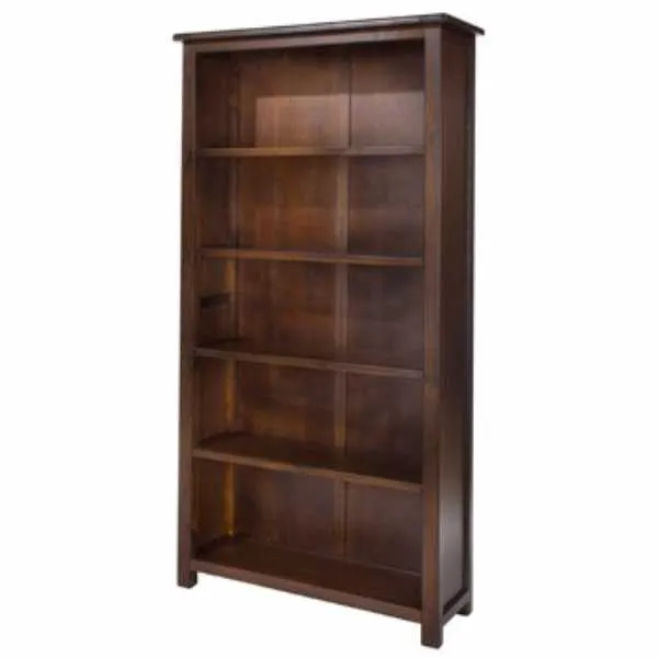 Large Dark Wood Bookcase Adjustable Shelves 180cm Tall 90cm Wide