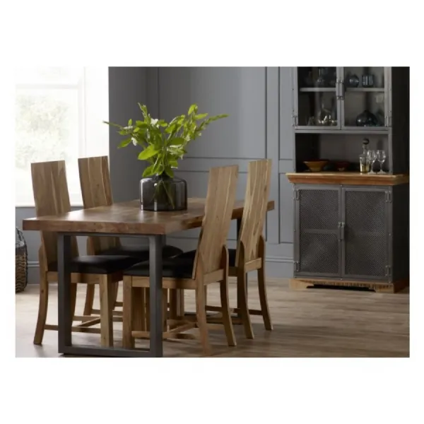 Industrial Solid Acacia 150cm Table and 4 Dining Chairs