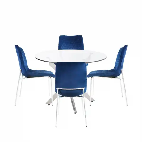 Nova 100cm Round Dining Table And 4 Blue Chairs