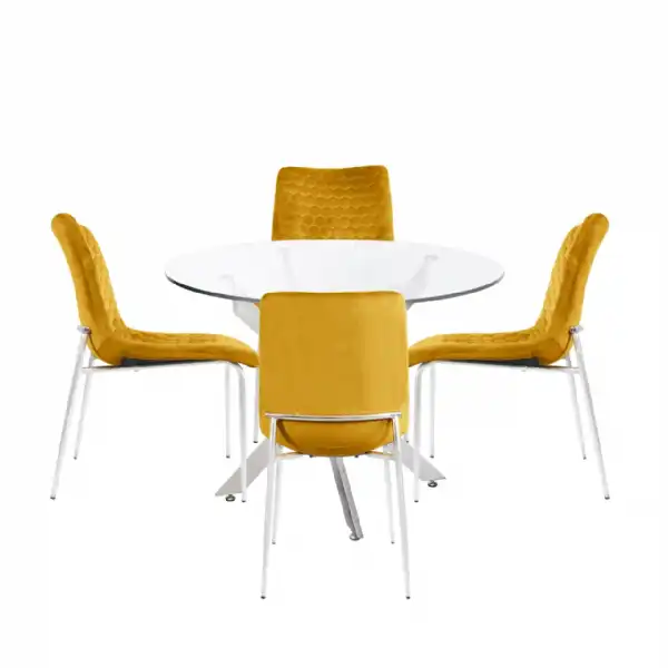Nova 100cm Round Dining Table And 4 Mustard Chairs