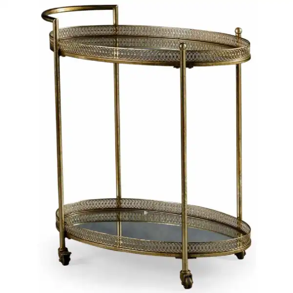 Gold Metal Drinks Trolley Mirrored Shelves