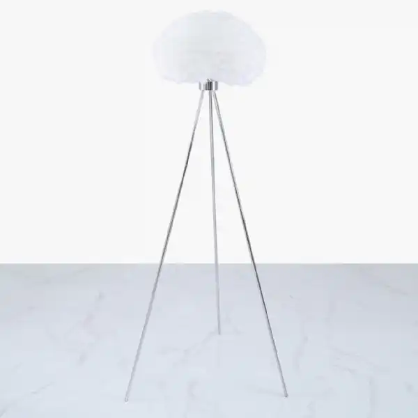 Tripod Floor Lamp White Feather Shade