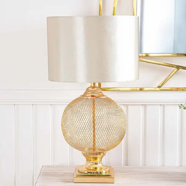 78cm Round Wire Mesh Base Table Lamp Champagne Shade