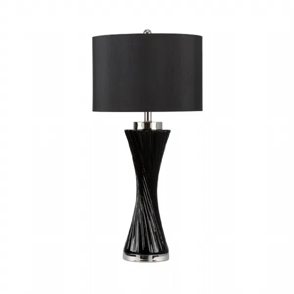 78cm Black Twist Table Lamp With Black Faux Silk Shade