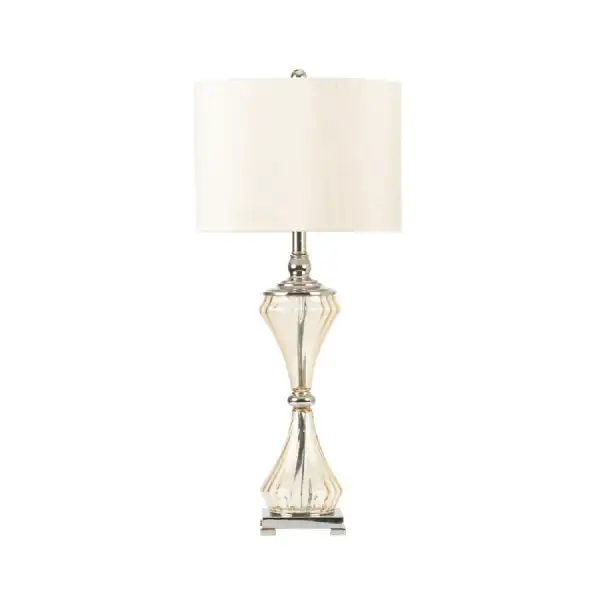82cm Clear Table Lamp With Cream Linen Shade
