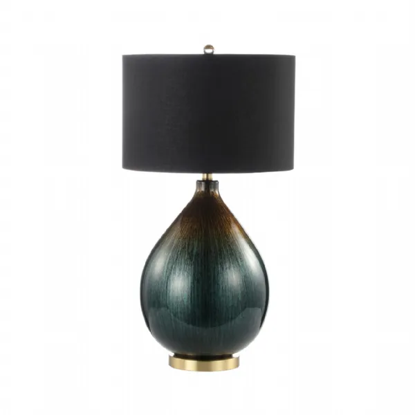 79cm Green And Gold Abstract Glass Black With Linen Shade Table Lamp