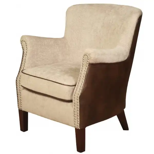 Mink Fabric And Tan Leather Air Brown Accent Chair